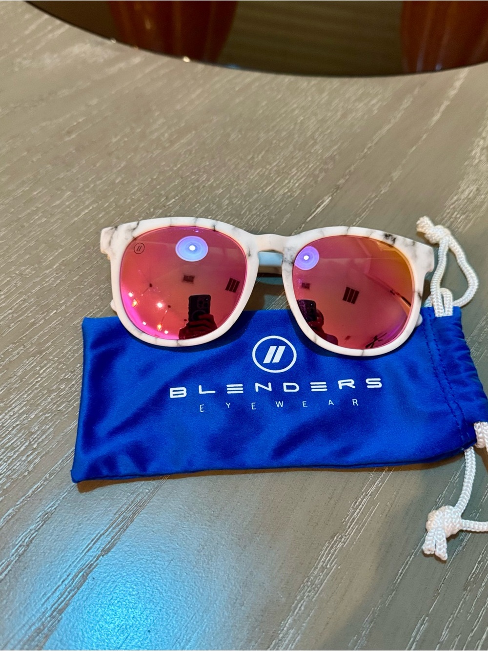Blenders Marble Frame Sunglasses with Pink Mirror Lenses